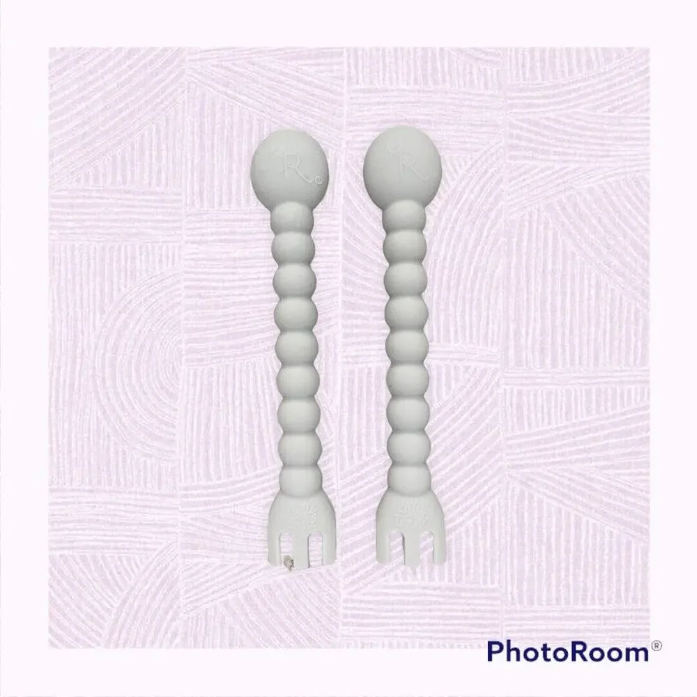 Baby Spoon and Fork Ryan & Rose 2 Pack Grey Soft Silicone BPA & Latex Free